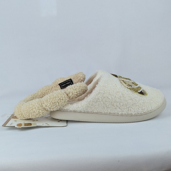 Slippers & Headband Coffee Croissant Sherpa Embroidery Sequins Ivory M (7/8) NWT - Picture 6 of 16